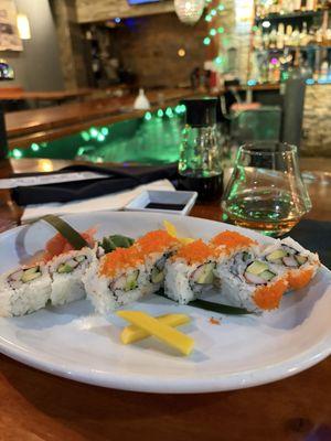 California roll and Basil Hayden