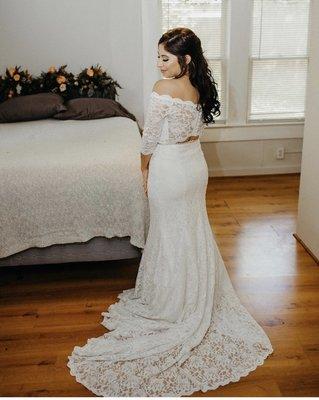 Beautiful bride wearing a wedding dress done top to bottom by us!