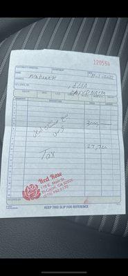 Red rose receipt