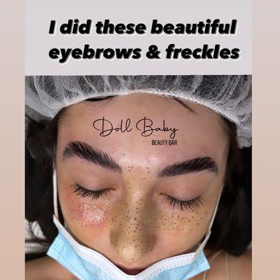 Brow lamination and faux Freckles