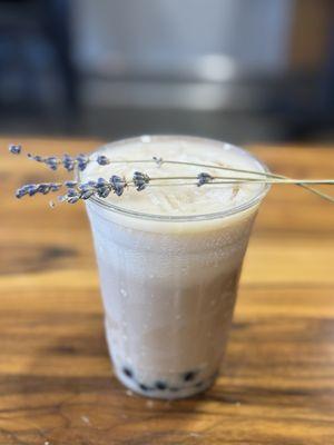 Lavender Milk Tea with honey boba