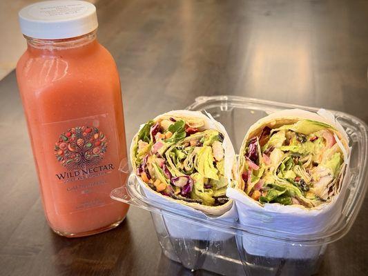 Strawberry citrus glow and the southwest wrap. Super fresh and delicious!
