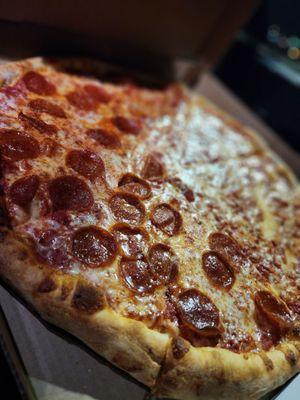 NY style pizza for the win.. half pep half