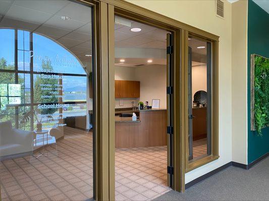 Entryway to Premiere Aesthetics Institute, the Pacific Northwest's top esthetics school.