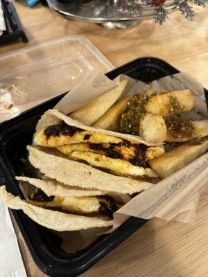 Egg tacos with salsa & yuka