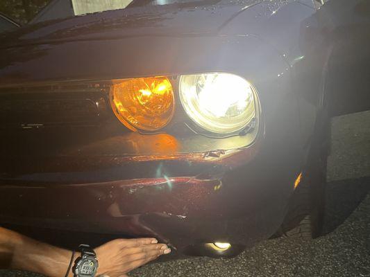 This is the front driver side where my car was damaged at from Midatlantic Towing coworkers now they're trying to give me the runaround. I n