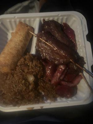 D4 with bbq spareribs, beef teriyaki, egg roll, fried rice.