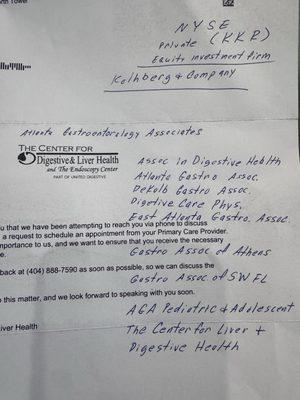 The Kolhberg & Company owned practices. No from this office ever attempted to contact me by phone. False information.