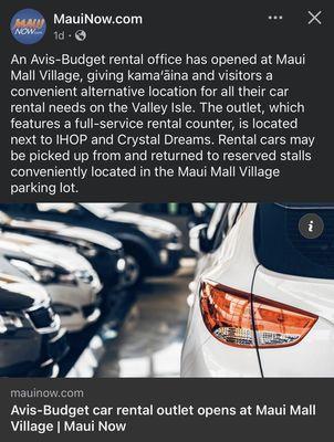 Avis-Budget rental office now open next to IHOP - VN