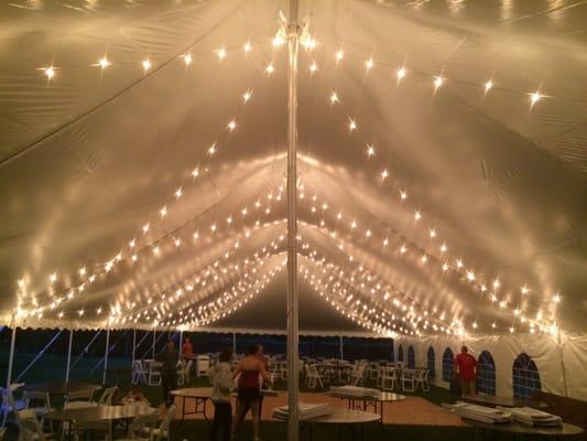 Italian String Lighting under a 40x100 Wedding Tent in Hawthorn Woods, IL