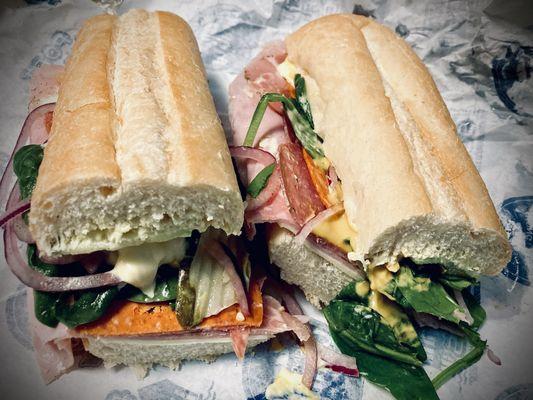 Classic Sub #1with cucumber, pickles, onions, spinach and the shakers