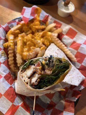 Cheesy fries and chicken wrap