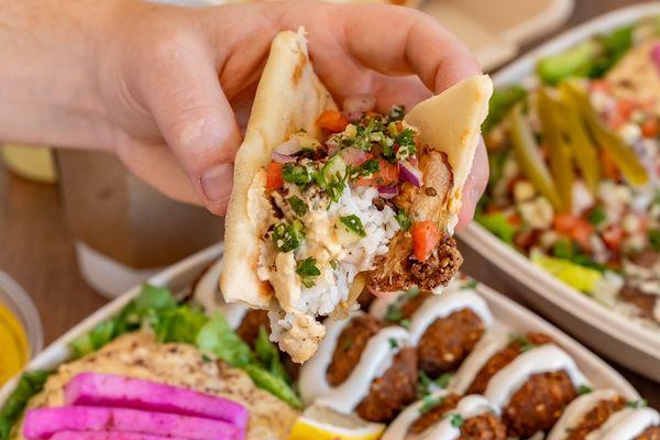 Bowls with rice, fresh greens or half & half