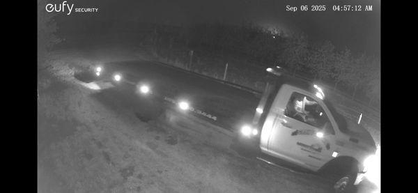Security camera caught Montalvo's truck slinking down driveways at night looking for vehicles/equipment to steal.