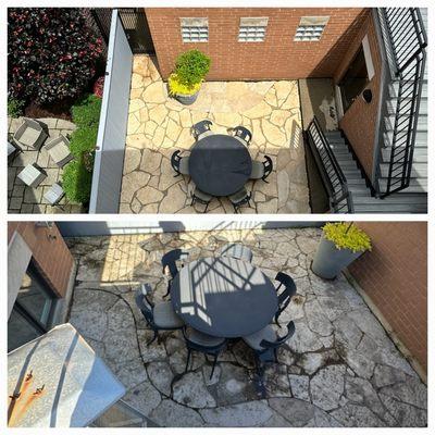 Before and after pictures of a patio.