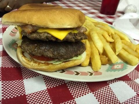 The black Angus beef 1/2 double cheeseburger.