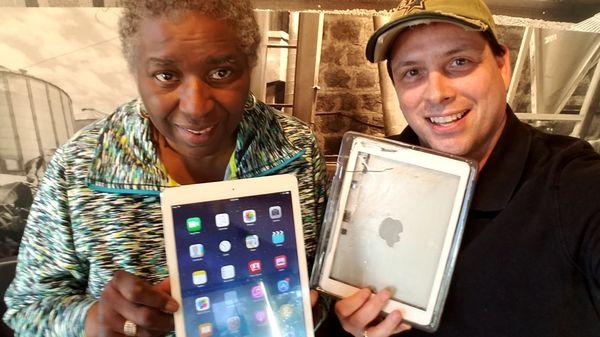 Margaret had an iPad Air Wifi + 4G LTE with a bent case and shattered glass. We were able to fix this for her for less than $175.