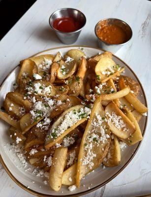 Greek Fries - cut nicely, ask for ketchup and house made hot sauce. Feta on top was a nice touch