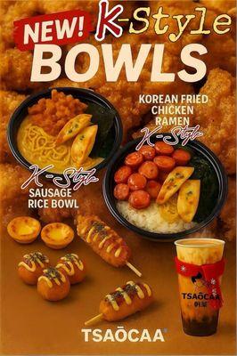 Korean rice bowl and Korean fried chicken in Ramen soup
