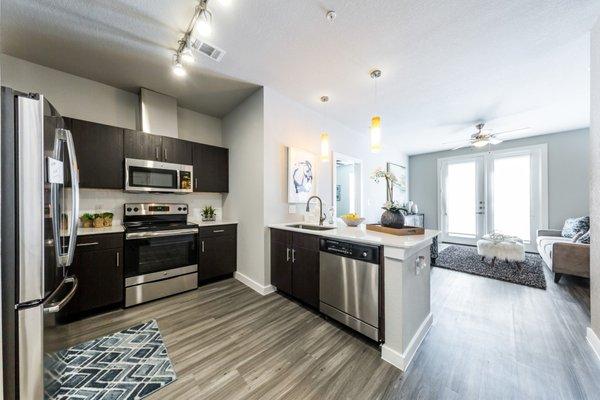 Model kitchen with stainless steel appliances