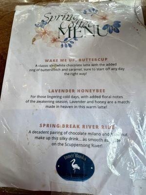 Spring Coffee Menu