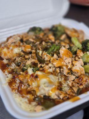 Seafood Cheesesteak on Rice