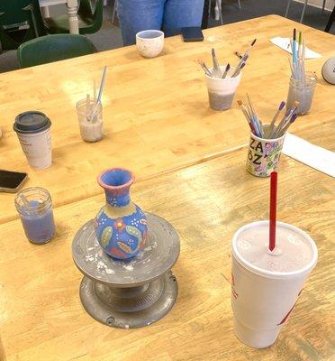 At the painting tables