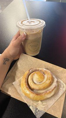 ice chai latte & cinnamon bun