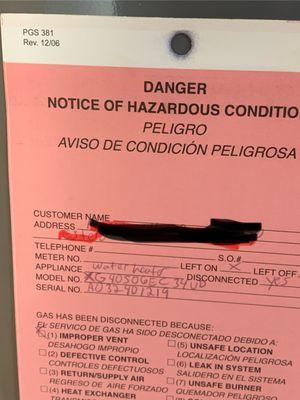 This is what TECO Gas thinks of this plumber's work. DON'T DO IT.