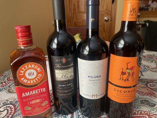 Nice wines and Amaretto liquor