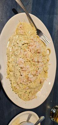 Fettuccine Alfredo with bay shrimp