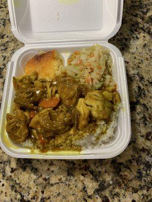 Mac and Cheese, Cabbage, Curry Chicken.