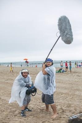 Our fantastic sound team David B. Rosenberg and Brian Rockwell Kuciak weathering the elements at Coney Island.