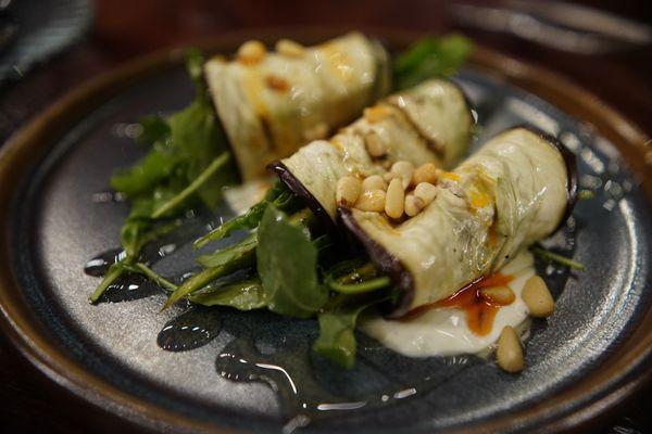 Arugula wrapped in eggplant
