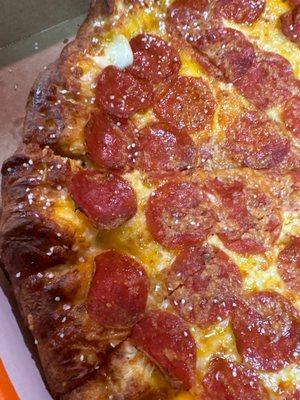 Burned pizza.