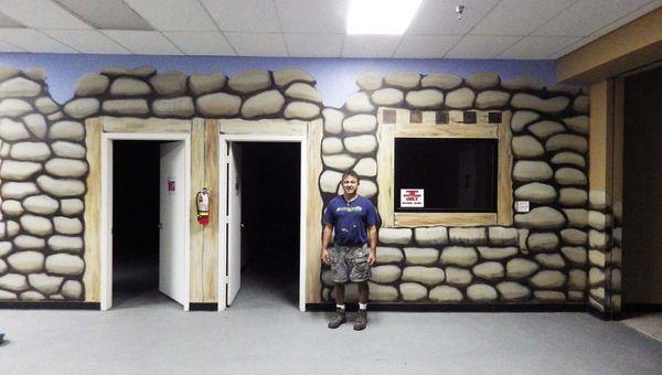 A faux bunker wall at High Ground Air Soft, Spring Texas