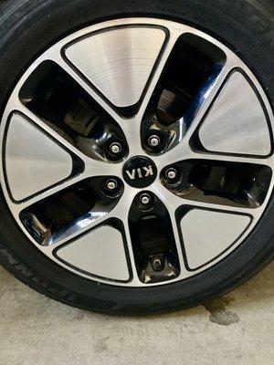 Newly mounted tire and wheel.