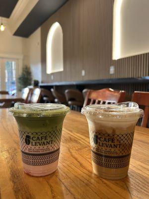 Strawberry matcha & cookie butter latte