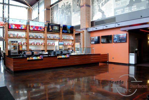Designer epoxy in this movie theater lobby.