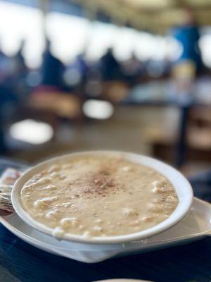 Large Bowl of Clam Chowder. Yes, it is delicious and consistent.