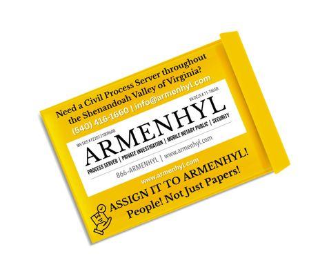 ARMENHYL Virginia Process Servers Staunton, Augusta County, Fishersville, Waynesboro, Deerfield, Craigsville, Lexington, Clifton Forge.