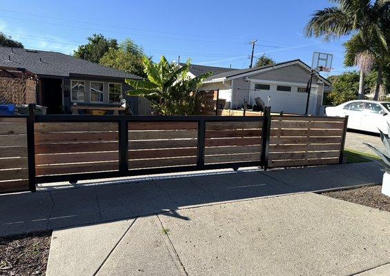 Wood fence with rolling gate, aluminum frame - semi privacy