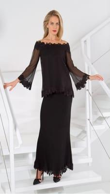 Silk Plisse' Blouse Trimmed in French Lace. Shown with Full Length Skirt. by Sara Mique Plus sizes available.