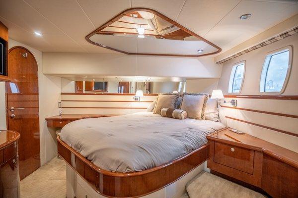 58' Neptunus Master Cabin, with in suite private full bath, plenty of closet and storage space for multi day charters!