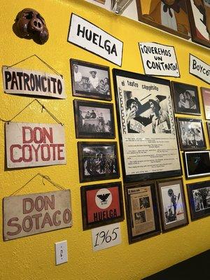 A section of the art gallery explaining the emergence of the Teatro Campesino