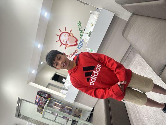 Leaving his dentist appointment.