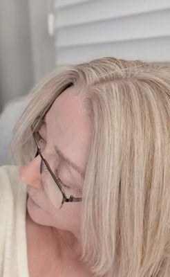 Partial highlights as I transition from medium blonde to silver gray hair color.