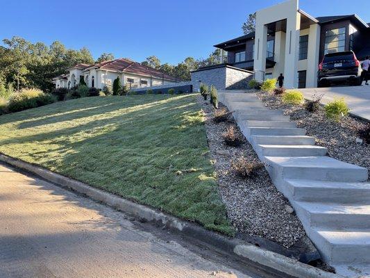 Sod installation and flower bed