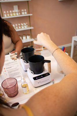 Each participant is provided with their own individual melter to use throughout the experience for making candles or soaps.