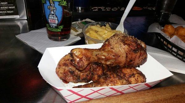 3 jumbo chicken legs... House rub. Yummy.